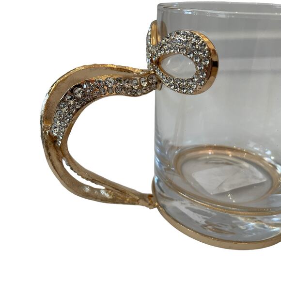 Gold & Rhinestone BOW Handle Glass Mug Coffee Tea Cup Set of 2 Glam Kitchen New - Picture 14 of 16